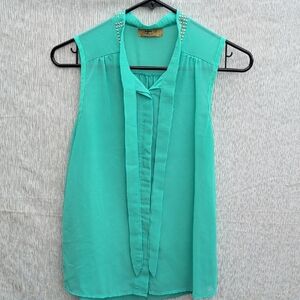 🎉5x$25🎉 Teal Chiffon Tie Neck Sleeveless Blouse